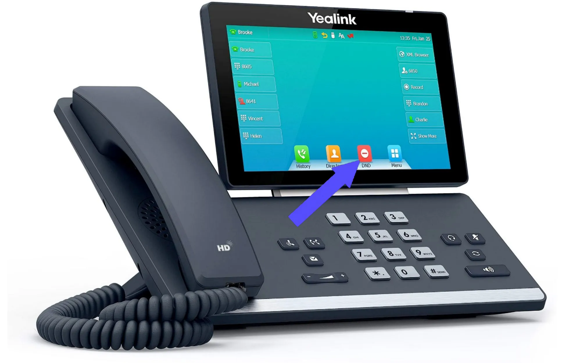 Tischtelefon mit dem Button „DND" auf dem Display