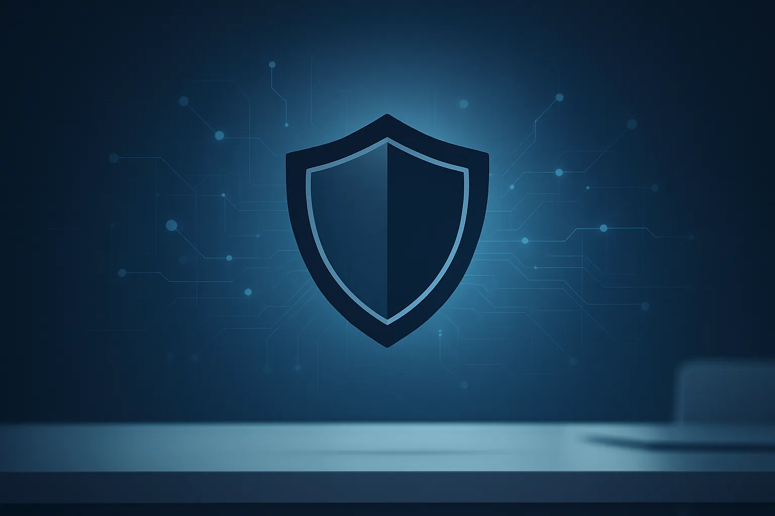 Symbolbild Cyber Security: Schutzschild vor digitalem Netzwerk-Hintergrund