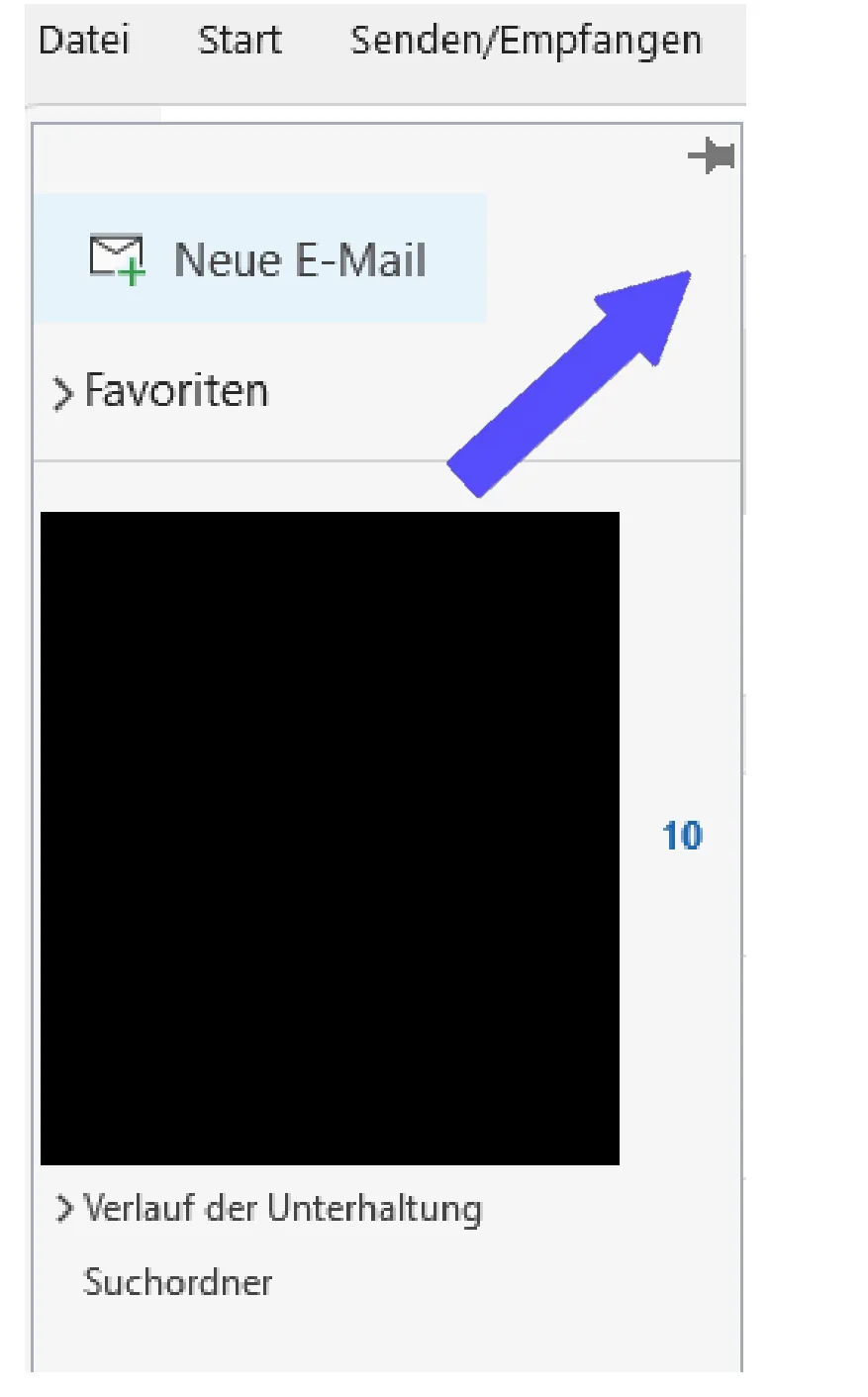 Die Heftzwecke oben rechts in der Outlook-Seitenleiste