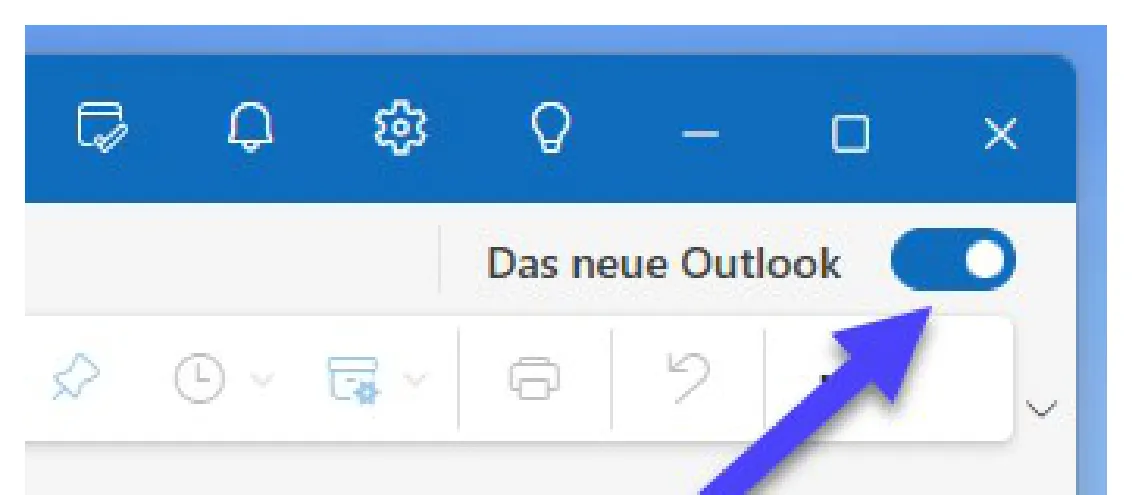 Der Schalter „Das neue Outlook" oben rechts im Outlook-Fenster